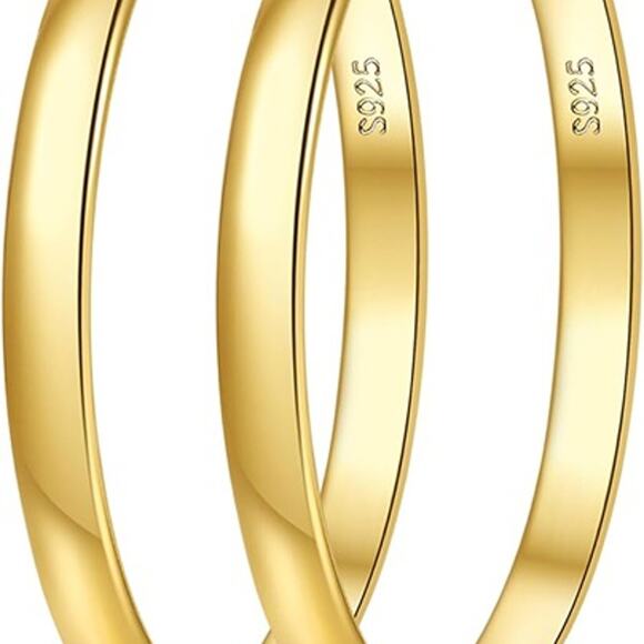 EXGOX 5mm Wide Gold Hoop Earrings for Women,Sterling Silver Hoop Earrings Large - Picture 2 of 7